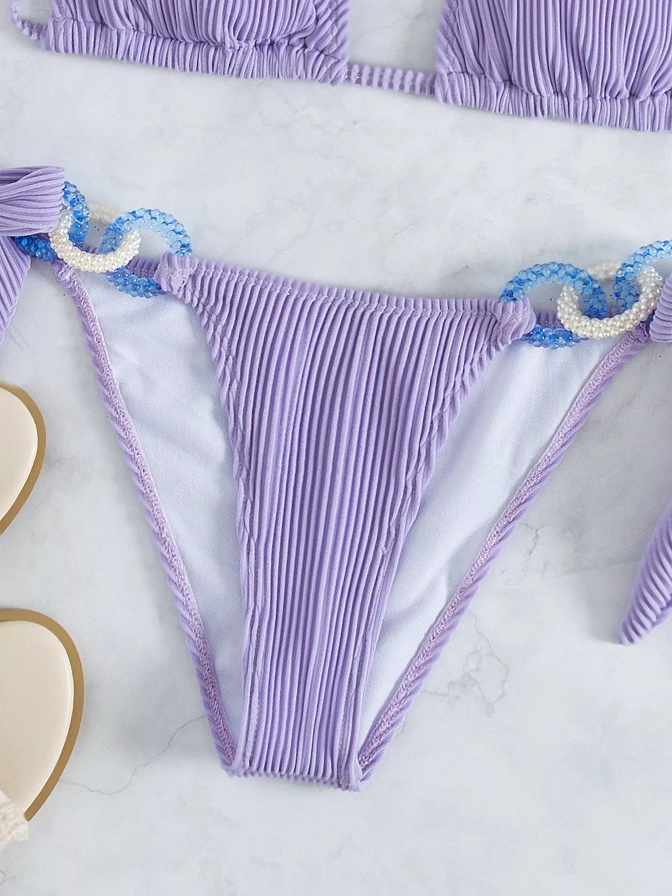 Purple Side Tie Jewelry Solid Halter Beach Bikini with adjustable straps