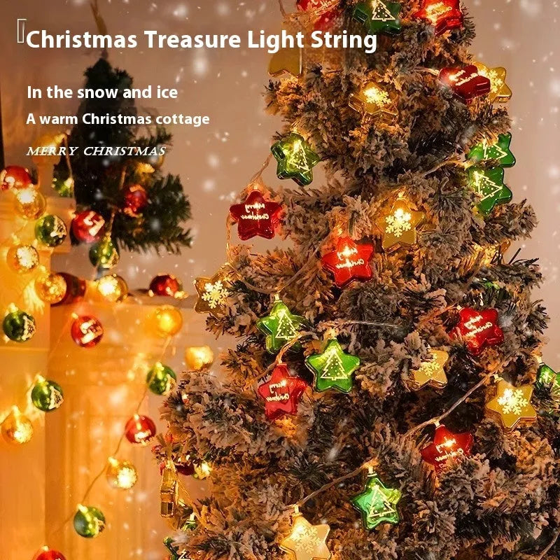 XINGX heart-shaped electroplated ball Christmas pendant lights in gold gift bag, star, ball, macaron and spiral designs