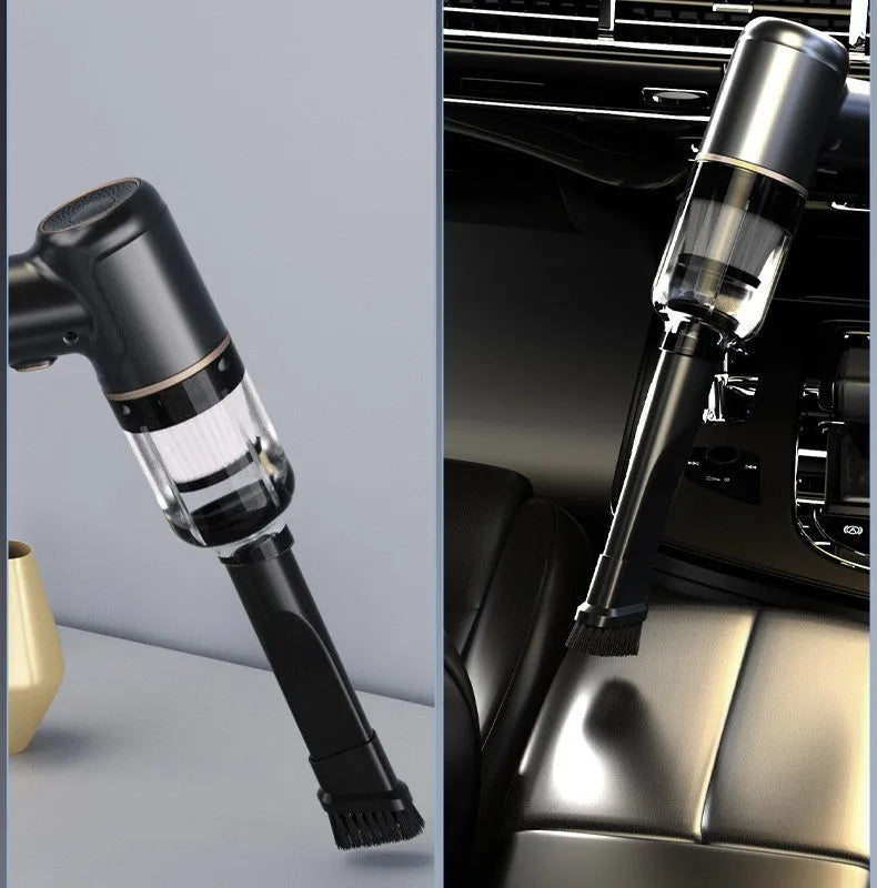 Black wireless vacuum cleaner with nozzles for car and home cleaning, 4500PA suction