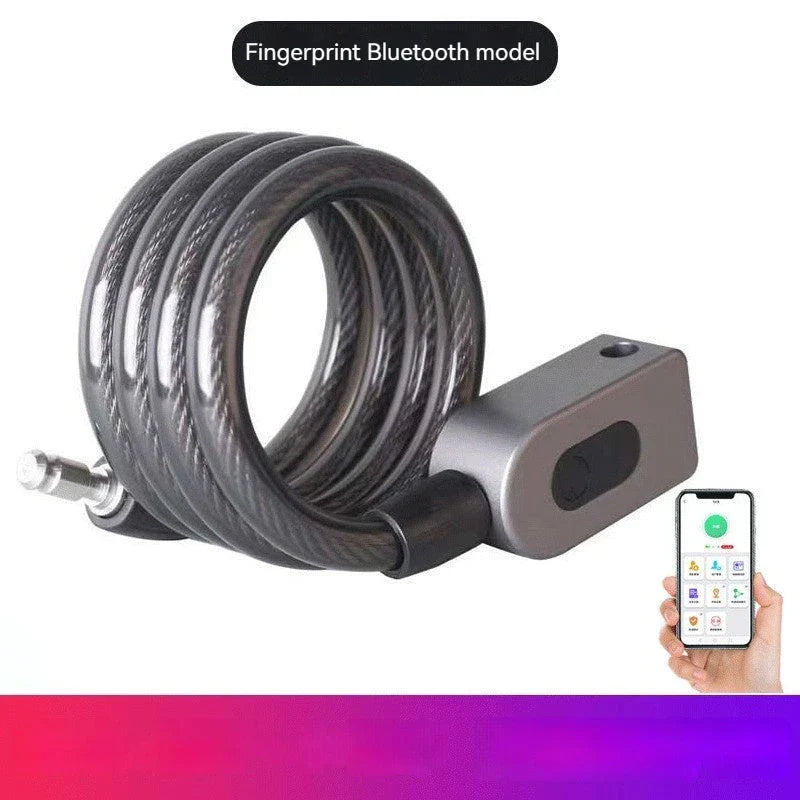 Fingerprint Bluetooth smart bike lock with anti-theft cable for secure bicycle, motorcycle, and outdoor sports storage