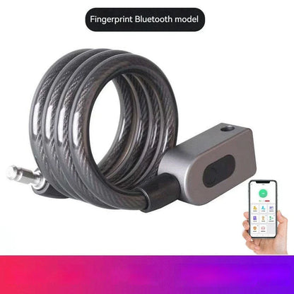 Fingerprint Bluetooth smart bike lock with anti-theft cable for secure bicycle, motorcycle, and outdoor sports storage