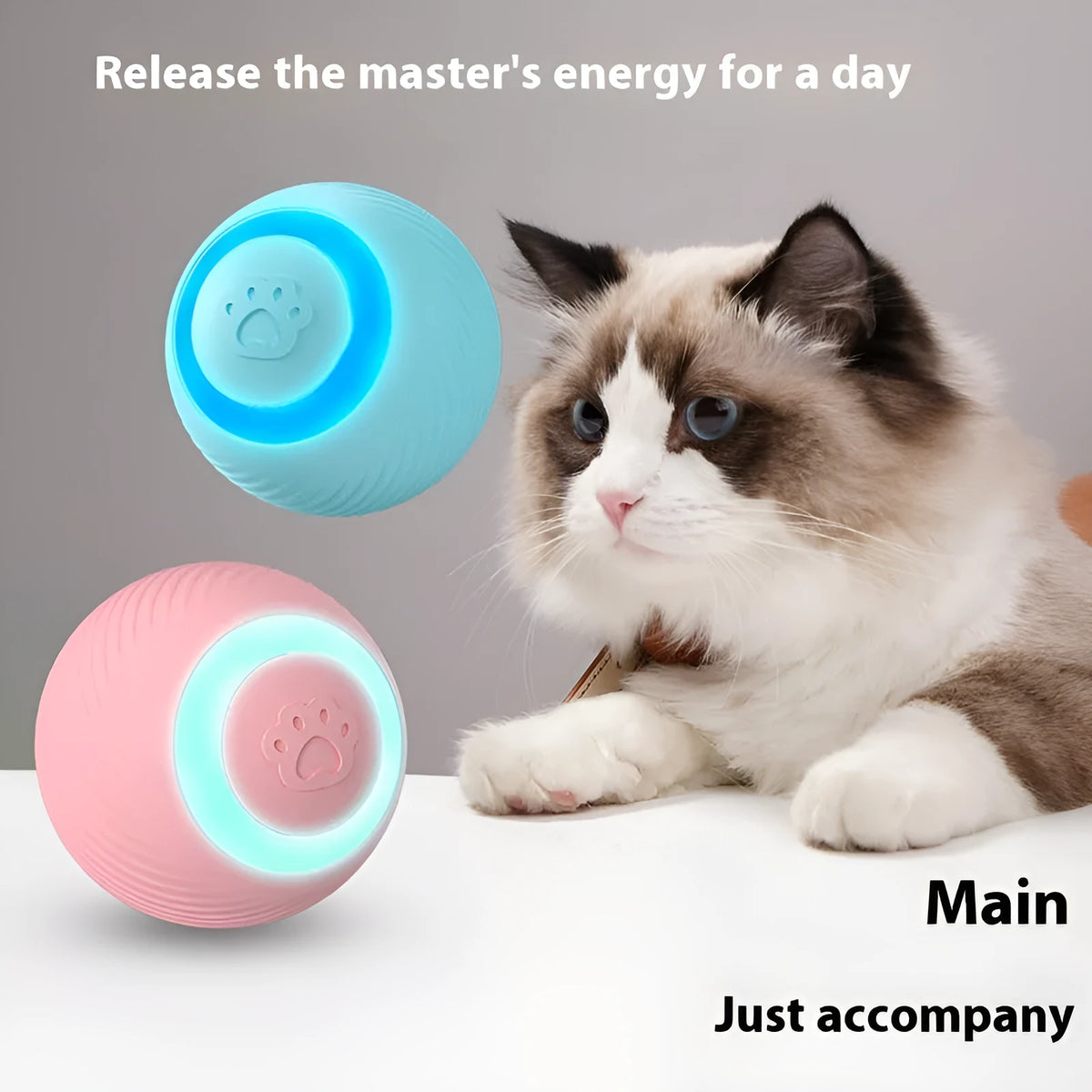 Blue rechargeable automatic rolling cat ball toy made from silicone and ABS, one piece per pack