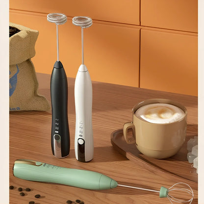 Stainless steel handheld electric whisk with wireless design and multiple speed settings for kitchen use