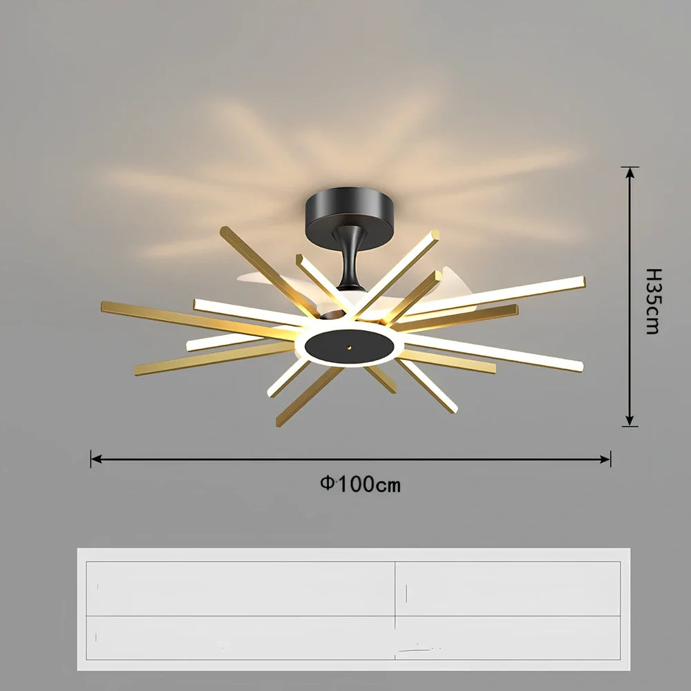 Nordic iron pendant fan lamp with LED lighting in black finish, 100cm diameter size