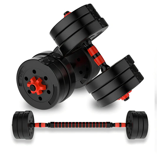 Red rubber-coated concrete adjustable dumbbells set, 10-40kg weights for household fitness barbell training