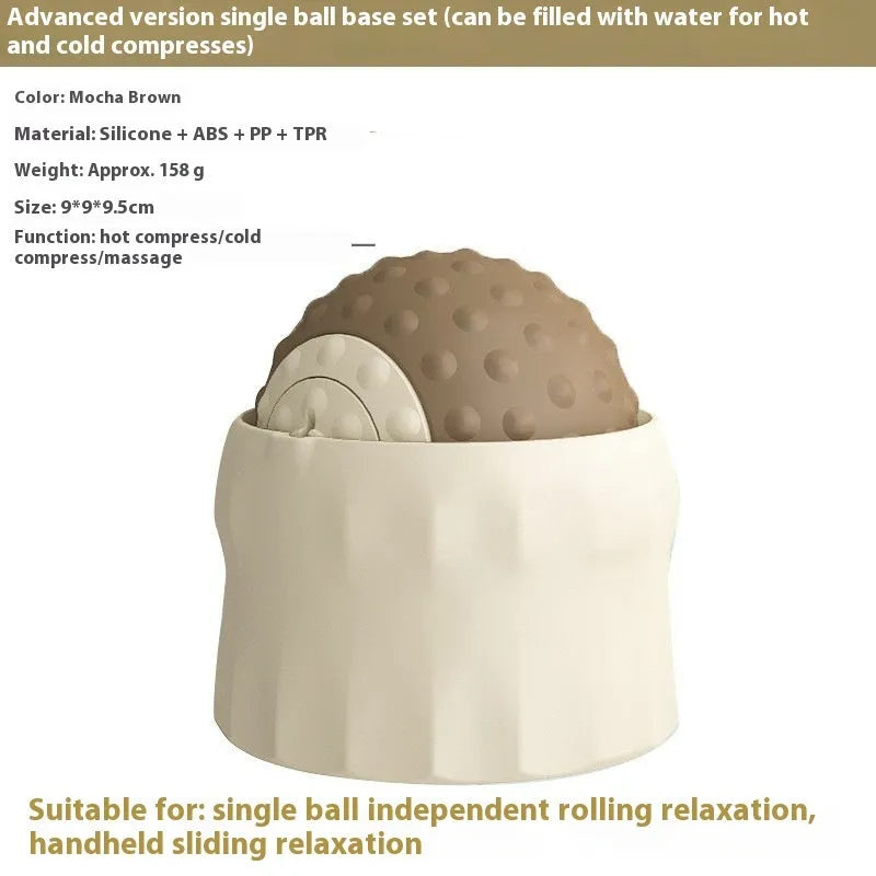 Massage ball with double-ball design in caramel mocha colour for cold and hot compress therapy