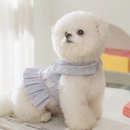 Salem purple or pink polyester pet clothing for a small dog or cat, showing the garment's fit.