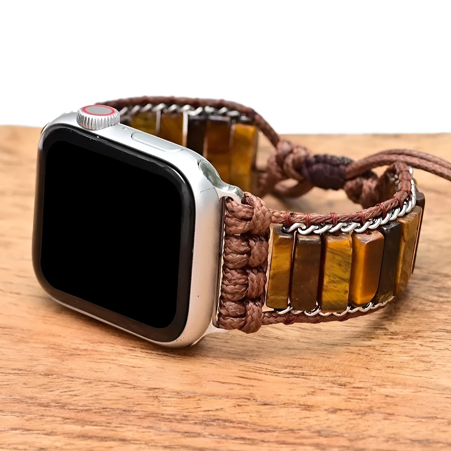 Rectangular tiger eye stone chain adjustable watch strap on textile band