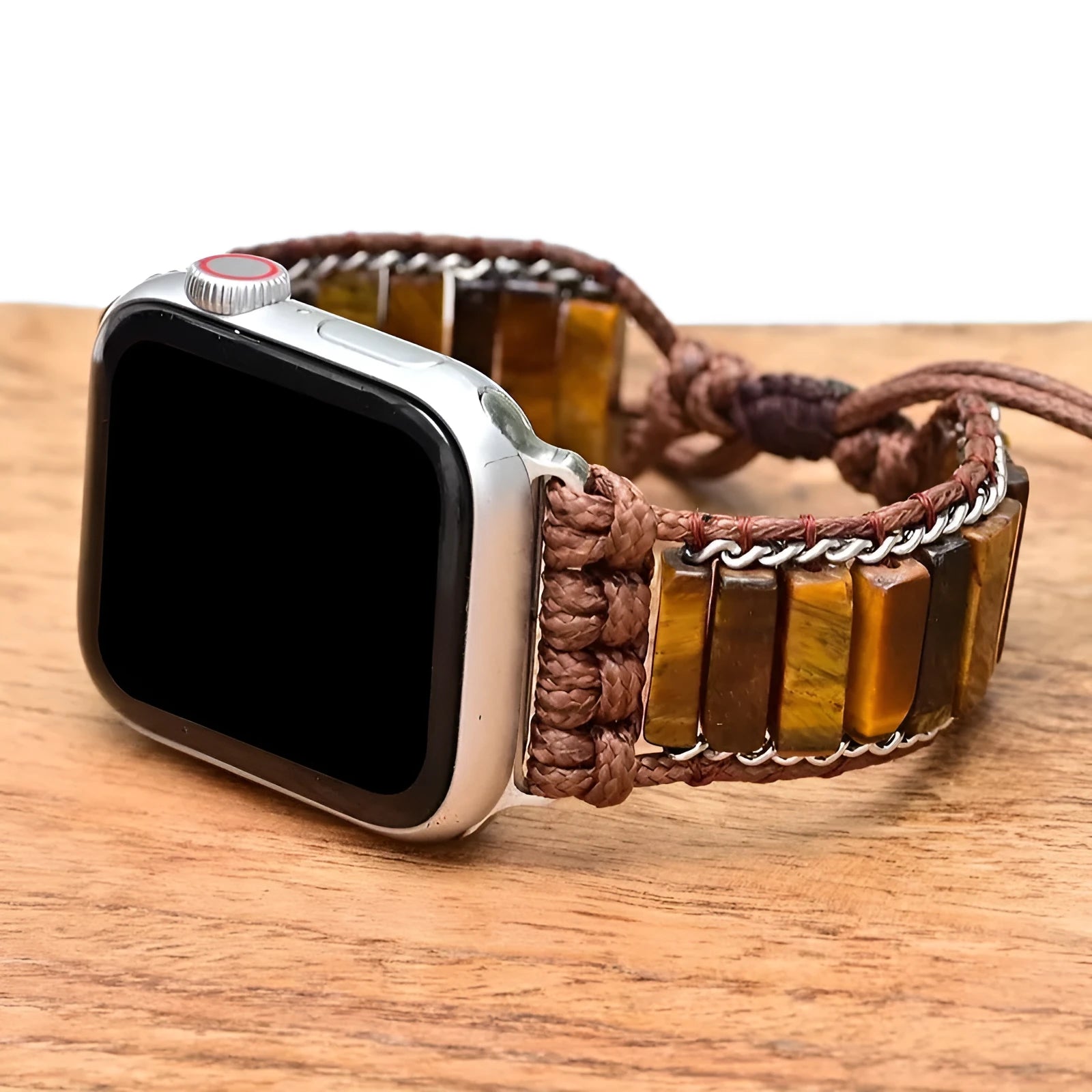 Rectangular tiger eye stone chain adjustable watch strap on textile band