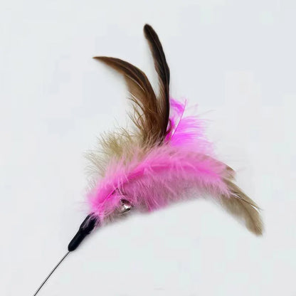 Blue adjustable cat collar toy with silicone teasing wand and feather teaser attachment for interactive play