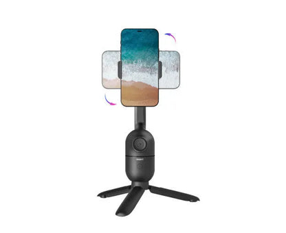 Black mobile phone bracket with face following technology and folding PTZ tripod