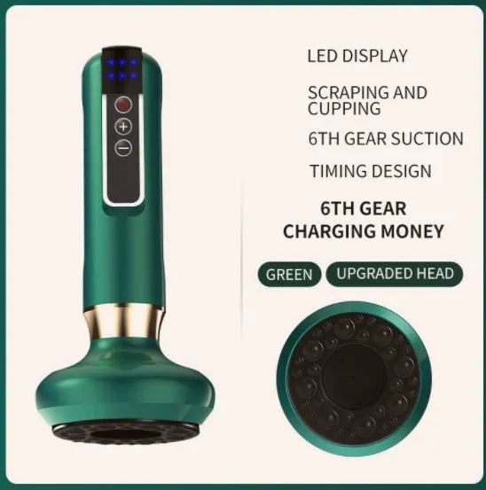 Green electric vacuum cupping massager device with USB charging cable
