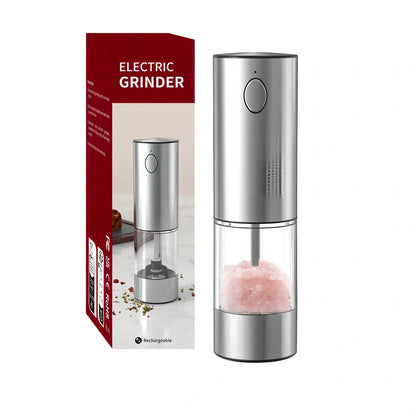 Stainless steel electric pepper grinder with button operation and Type-C charging port