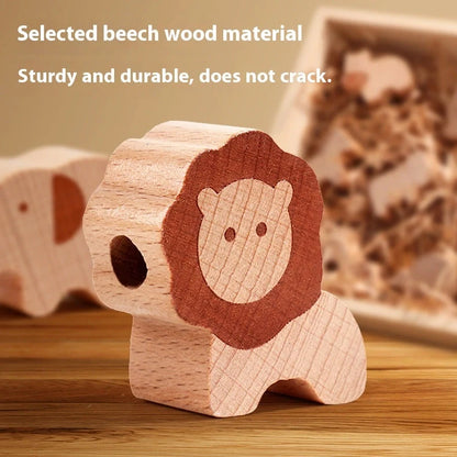 Beech wood animal string beads children's toy measuring 29.5x22x5.5cm with building blocks and rope