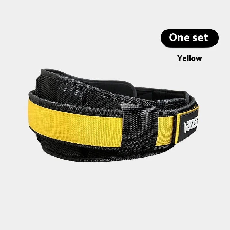 Adjustable waist support belt for weightlifting and fitness, black red yellow, sizes L M XL, one waistband