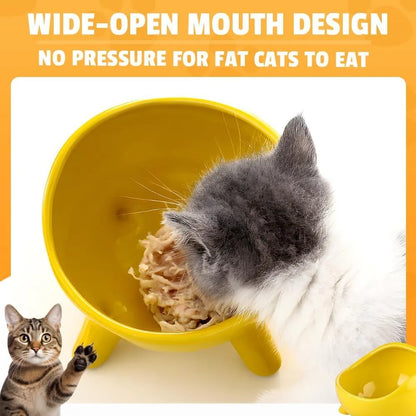 Green ceramic cat food bowl with four legs and elevated design for stable feeding