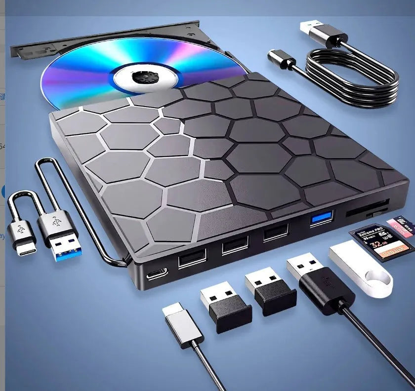 Black external USB CD/DVD drive burner for laptop and desktop computers