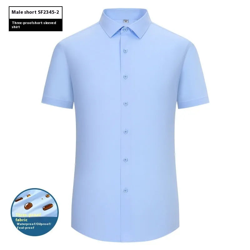 Men's slim fit bamboo short sleeve shirt with square collar in a solid colour