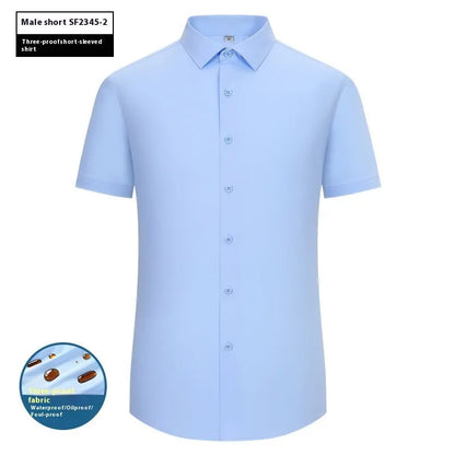 Men's slim fit bamboo short sleeve shirt with square collar in a solid colour