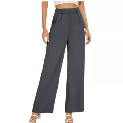 Women's high waist straight trousers with pockets and wide leg design in various colors