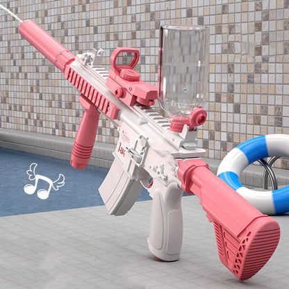 Blue and pink rechargeable electric water guns with automatic continuous firing capability
