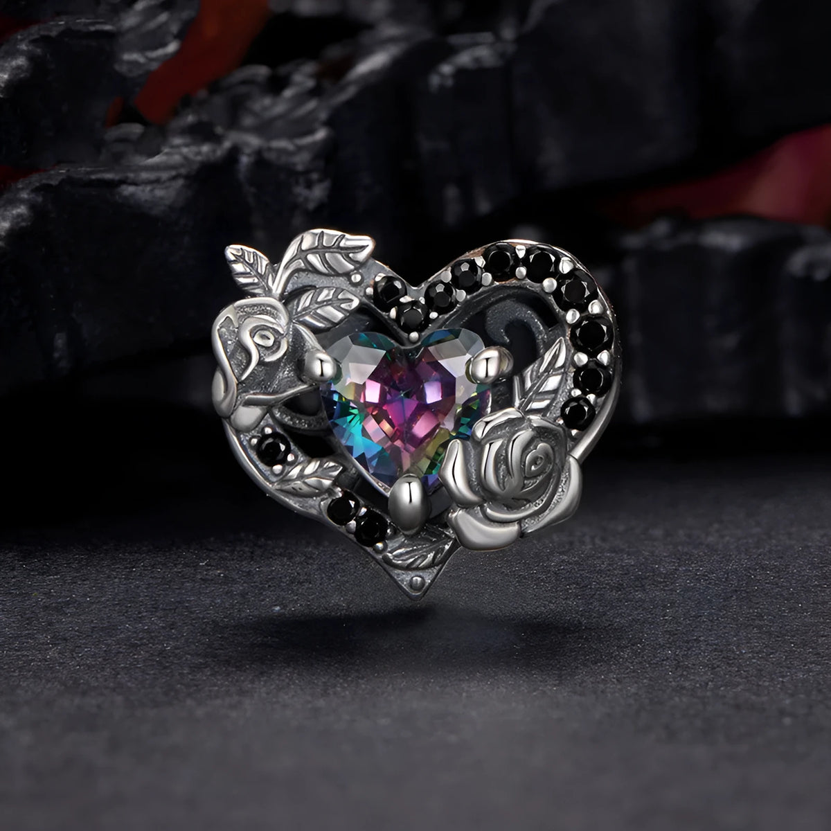 925 silver rose bead charm, 1.1cm by 1.2cm with 0.45cm aperture, dark style DIY jewellery bead