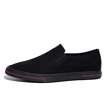 Men's low top canvas slip-on sneakers in khaki colour with vulcanised rubber sole.