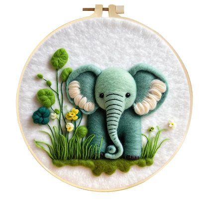 Round fabric embroidery kit with 20x20cm linen frame and wool felt for three-dimensional floral artwork