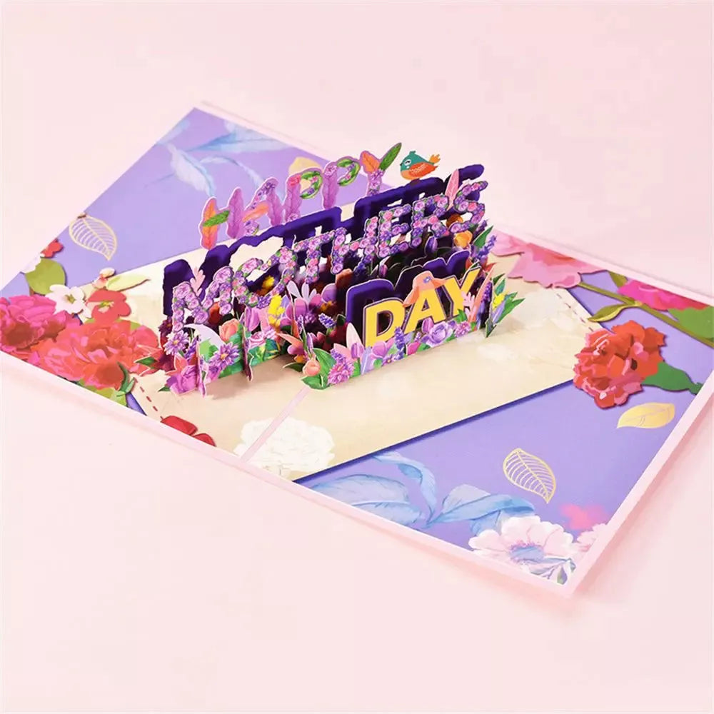 Handmade 3D PopUp Flower Bouquet Mother's Day Card with navy blue envelope