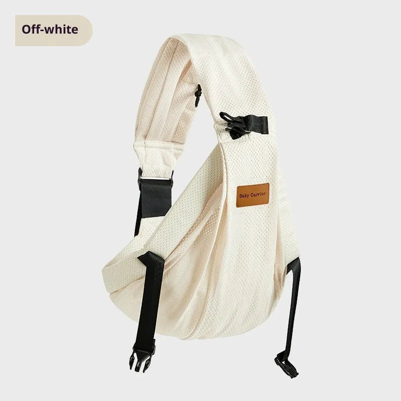 Breathable front baby sling in beige, size M, 9kg max load, multi-functional strap for 0-48 months