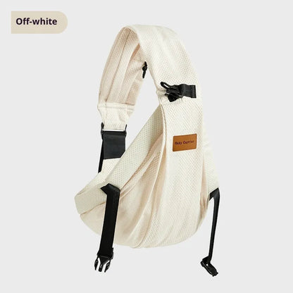 Breathable front baby sling in beige, size M, 9kg max load, multi-functional strap for 0-48 months