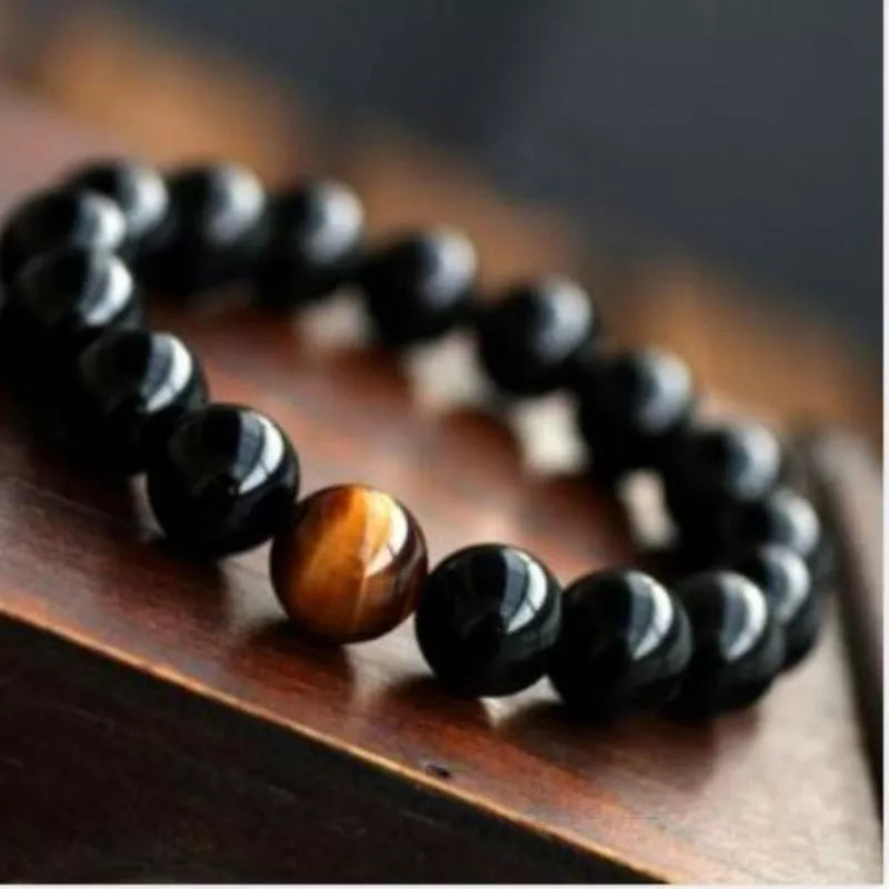 Natural Black Onyx and Tiger Eye Energy Bracelet with elastic rope