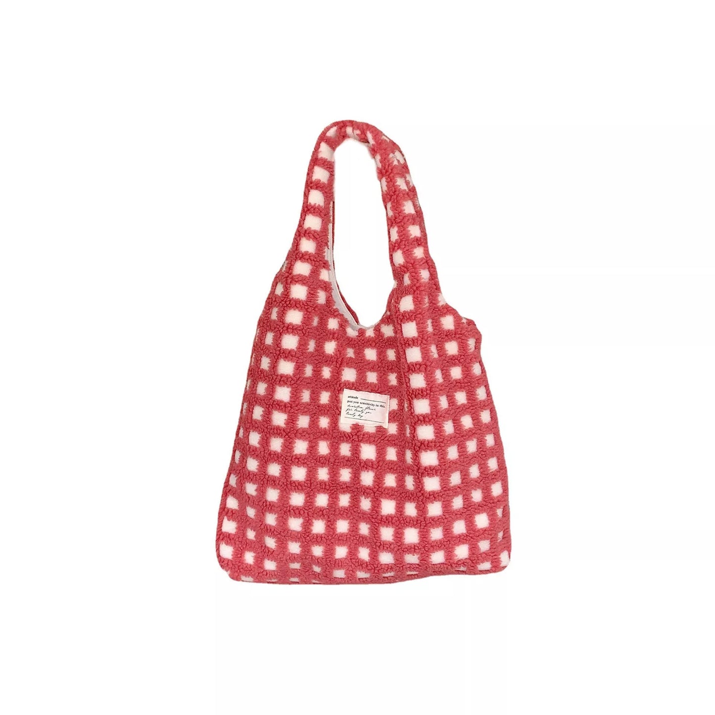 Large capacity waffle flannel tote bag in plaid colors for students and commuters