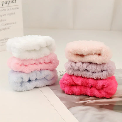 Coral velvet wrist washband with elastic band for facial cleansing, grey colour option shown