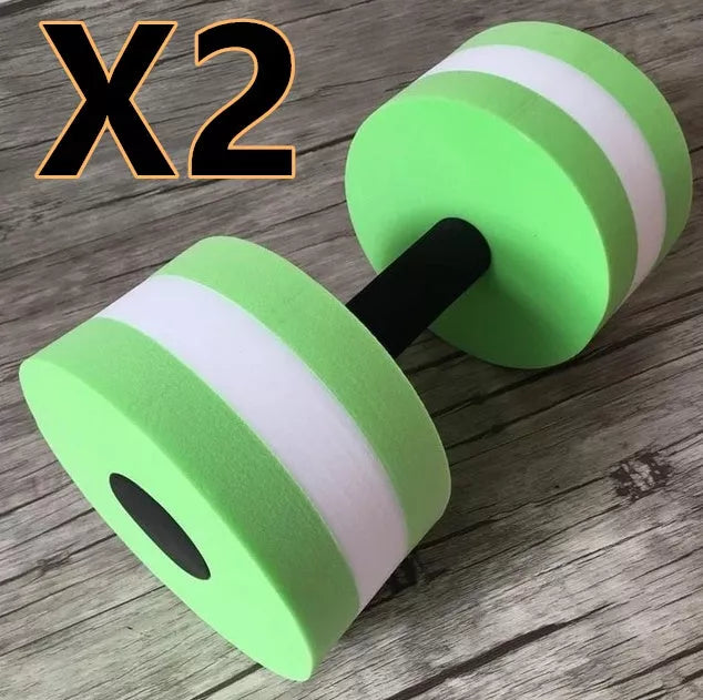 Water sports aerobics dumbbells in blue, pink, and green colors for aquatic fitness