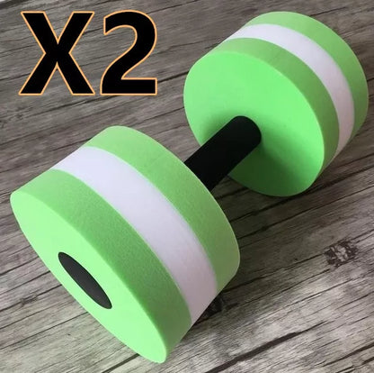 Water sports aerobics dumbbells in blue, pink, and green colors for aquatic fitness