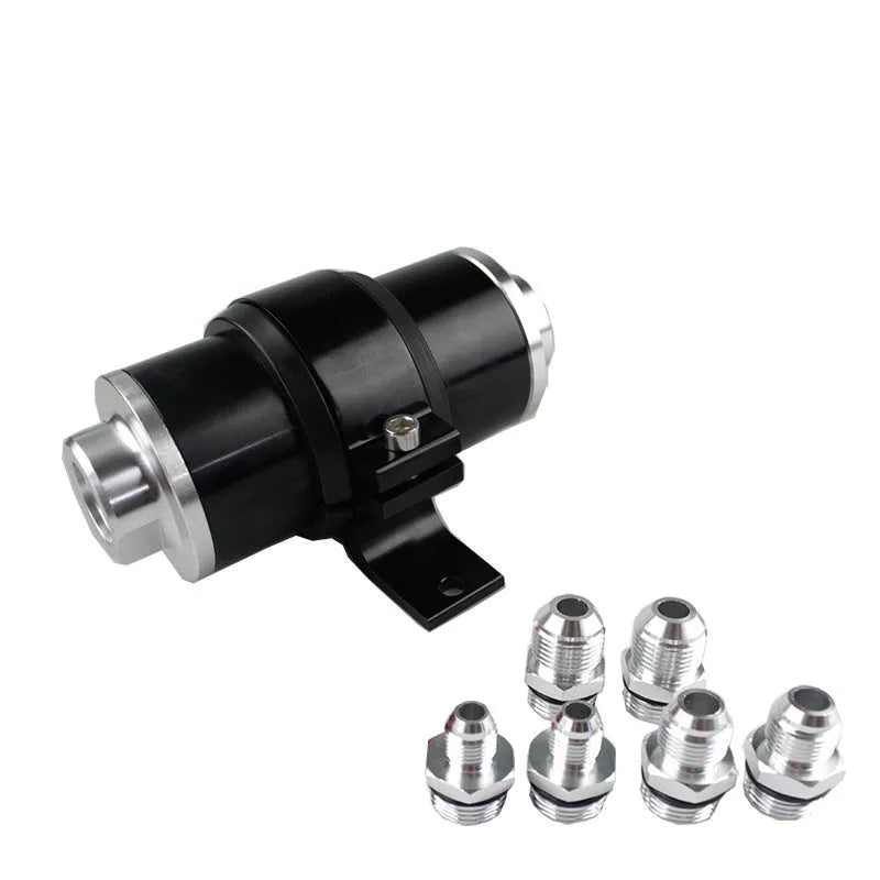 Aluminium petrol filter bracket in choice of six colours: black, silver, blue, red, gold, purple.