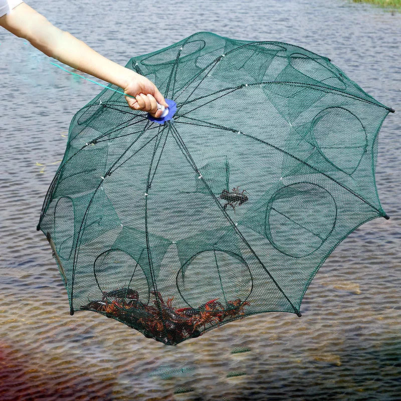 Automatic Folding Fishing Umbrella Net with multiple inlet holes for versatile fishing