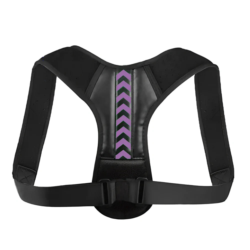 Arrowhead fishbone posture correction belt in black with green detailing, showing adjustable nylon straps and upper back support design