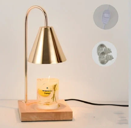 Log aromatherapy melting wax lamp measuring 37cm tall with natural wood base and white lampshade