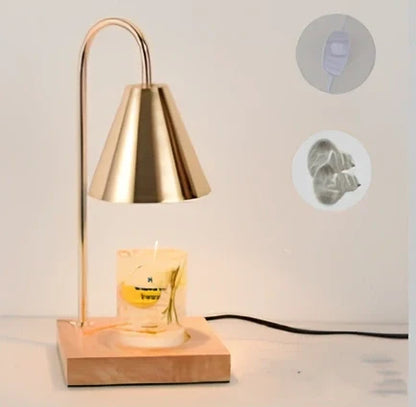 Log aromatherapy melting wax lamp measuring 37cm tall with natural wood base and white lampshade