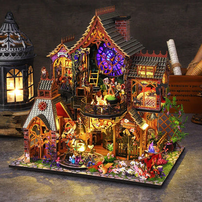 Hand-assembled 3D wooden puzzle model with LED lighting measuring 26.5×19.5×27cm