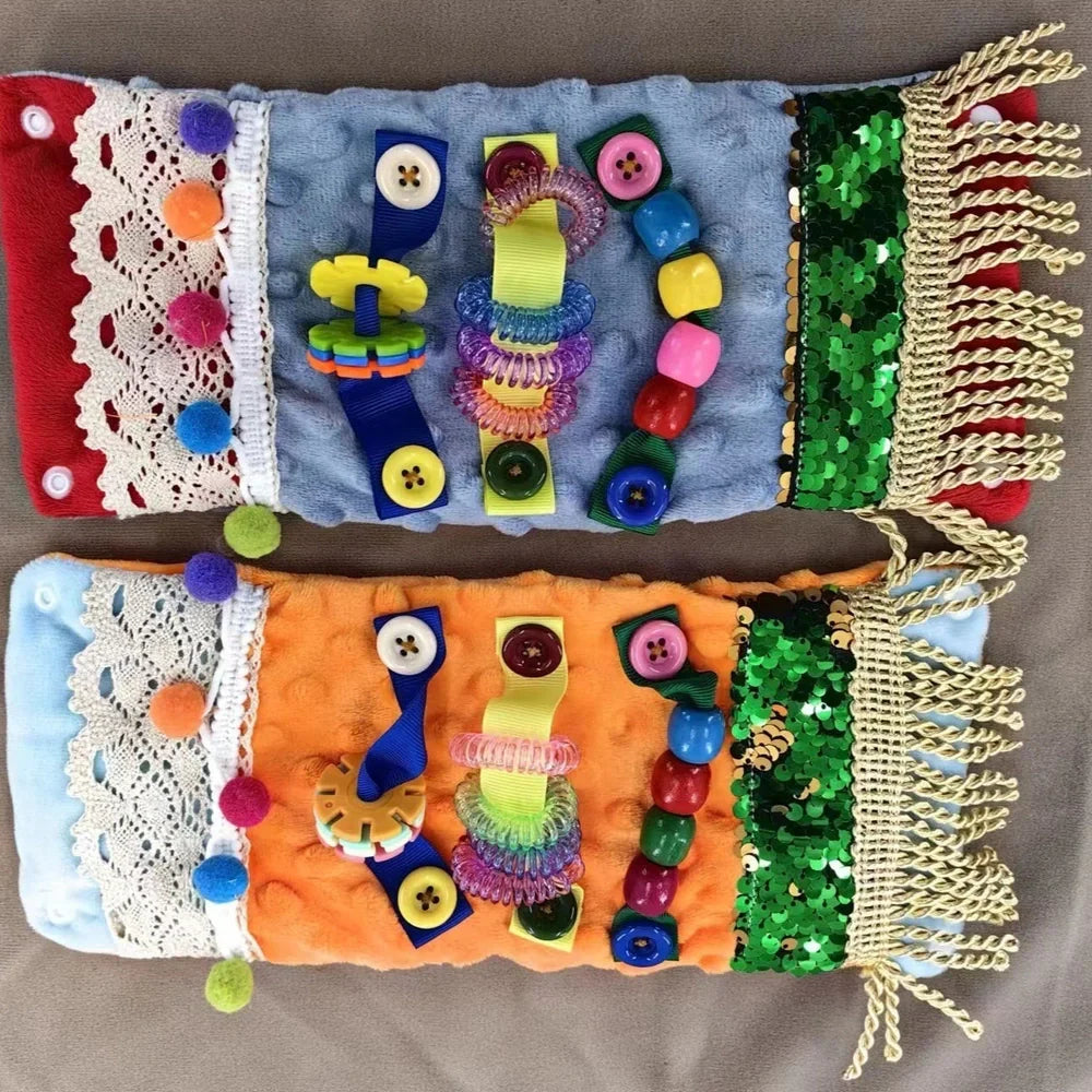 Alzheimer's sensory toy pillowcase measuring 12x27cm with polyester yarn tactile surface