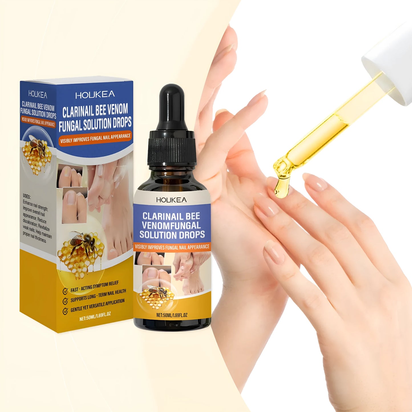 50ml bottle of nail fungus care solution containing bee venom and peppermint oil