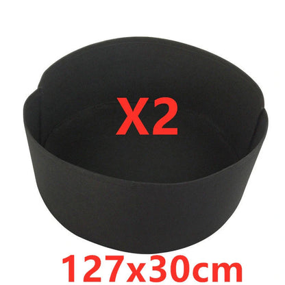 Round fabric grow bags for plants with water-retaining felt material in black and green