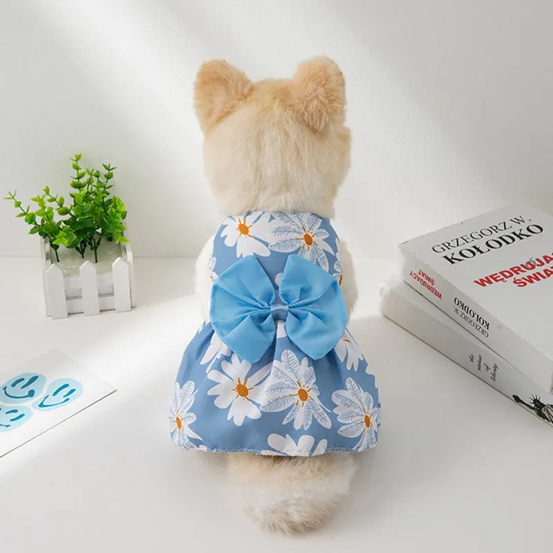 Ultra-thin polyester pet dress with floral butterfly bow decoration for dogs and cats