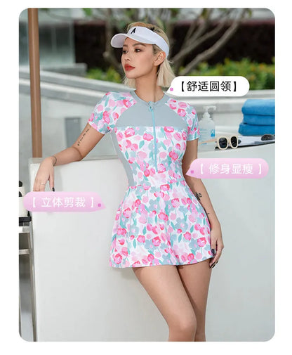 Plus size printed one-piece swimsuit for women in colourful pattern