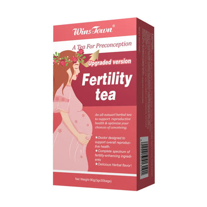 Box of fertility tea containing 330 individual bags organised into 3 packets of 30