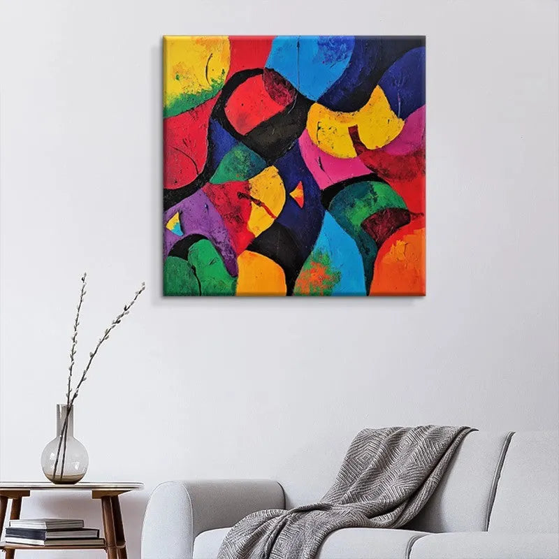 Hand-Painted Oil Painting Canvas Wall Art Colourful Abstract Square One Panel Unframed Rolled for Living Room Bedroom Dining Room Home Office Decor 50cm to 120cm