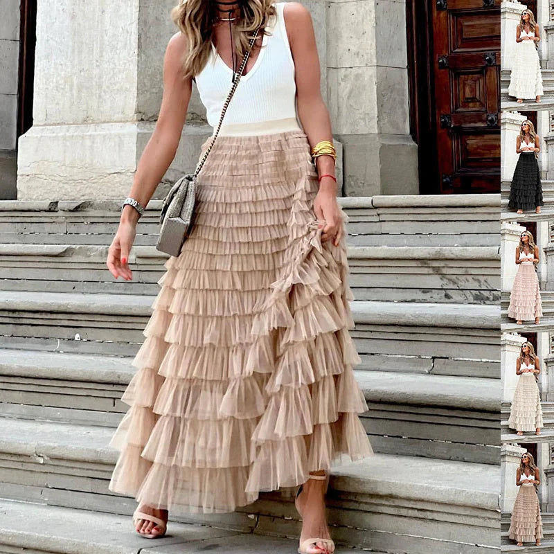 Layered Ruffles Cake Skirt in mesh fabric for summer wear